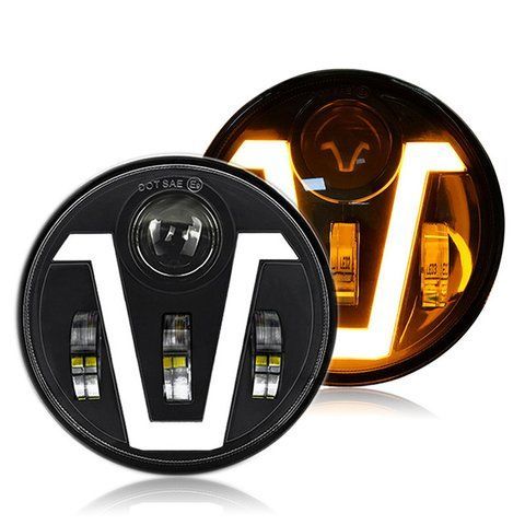 Фара LED ВАЗ 2103, 2106, позашляховики, мото 5.75 дюйма, 80W H4 з V-подібними ДХО 1шт 184809 фото