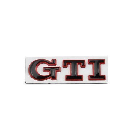 Емблема напис GTI для Volkswagen чорна з червоною окантовкою 79х23 мм метал (на скотчі) 183941 фото