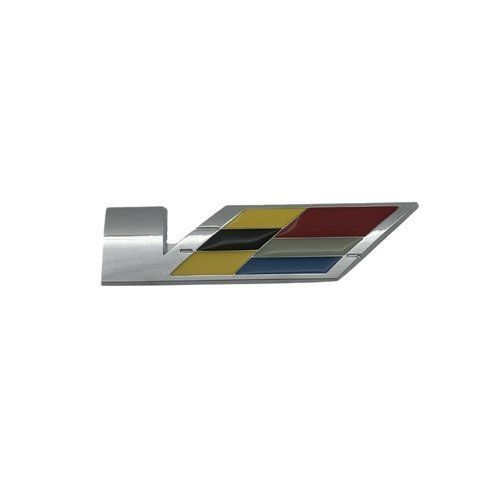Эмблема надпись V для Cadillac серебро+цветные вставки 87х24мм ЛЕВАЯ металл (на скотче) 182905 фото