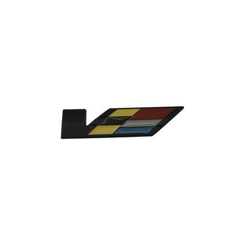 Эмблема надпись V для Cadillac черная+цветные вставки 87х24мм ЛЕВАЯ металл (на скотче) 182821 фото