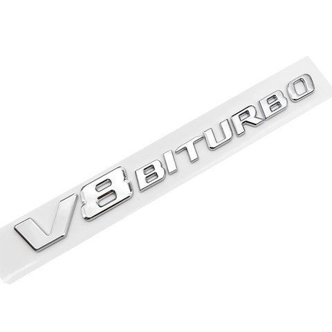 Емблема напис V8 BITURBO для Mercedes-Benz хром 190х20 мм пластик (на скотчі) 184005 фото