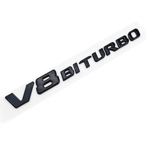 Емблема напис V8 BITURBO для Mercedes-Benz чорна глянцева 190х20 мм пластик (на скотчі) 184006 фото