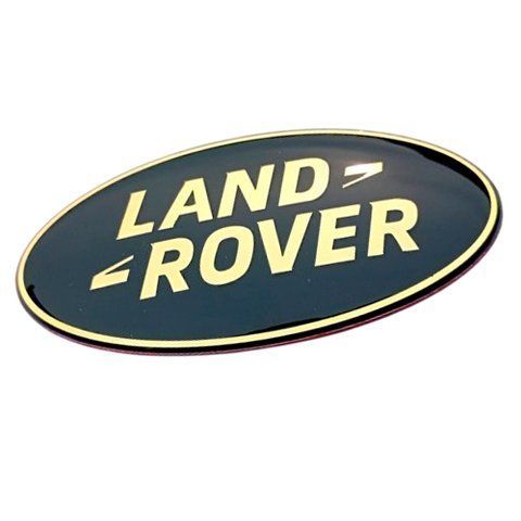 Емблема решітки LAND ROVER хакі із золотистим написом 86х43 мм метал (на скотчі) OEM LR023286 184856 фото