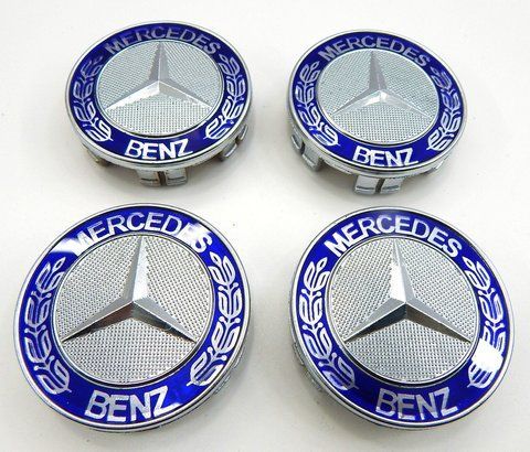 Колпаки колес Mercedes (Хром + Синие) 75 мм (4шт) 118943 фото