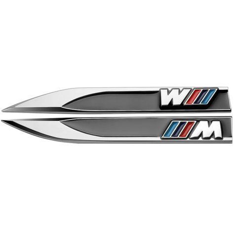 Емблема крила BMW M 2шт 148х18 мм чорні (метал) на скотчі 183824 фото