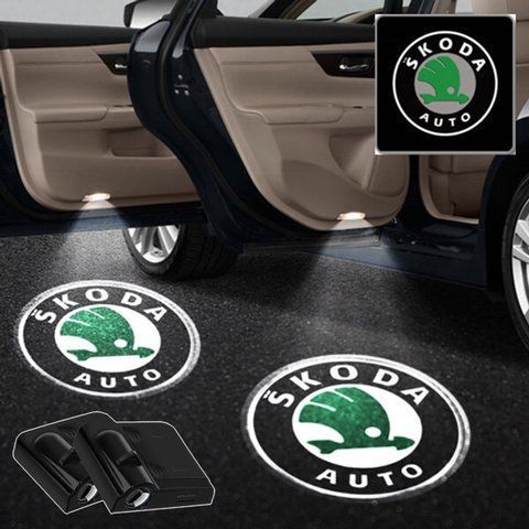 Проектор-подсветка дверей авто с логотипом SKODA Цена за 1шт (с магнитом, на скотче) 181496 фото