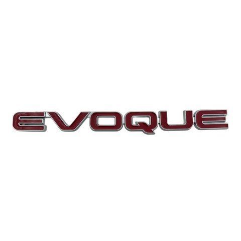 Эмблема надпись EVOQUE красная с хром окантовкой 160х15мм металл (на скотче) 182895 фото