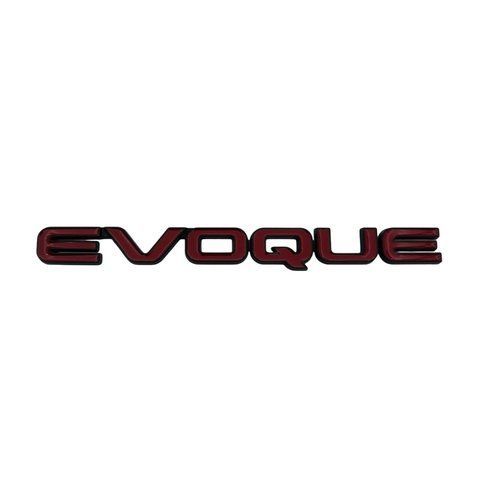 Эмблема надпись EVOQUE красная с черной окантовкой 160х15мм металл (на скотче) 182896 фото