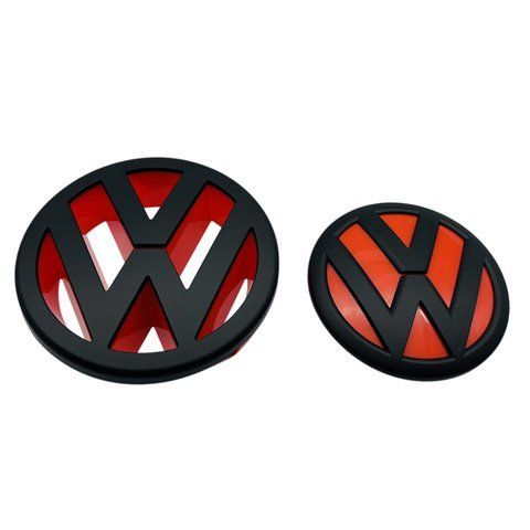 Емблема передня+задня Volkswagen Golf V (MK5) чорна матова+червоний фон (d=125 мм+110 мм) пластик 183456 фото