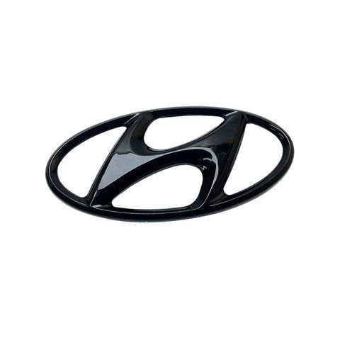 Эмблема решетки Hyundai ЧЕРНАЯ глянцевая 129х64 мм пластик (2 направляющие + скотч) 182333 фото
