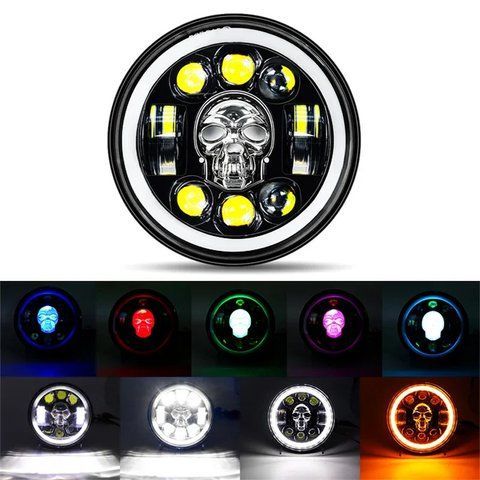 Фара LED ВАЗ 2103, 2106, внедорожники, мото 5.75 дюйма 60W с черепом и ангельскими глазками 182398 фото