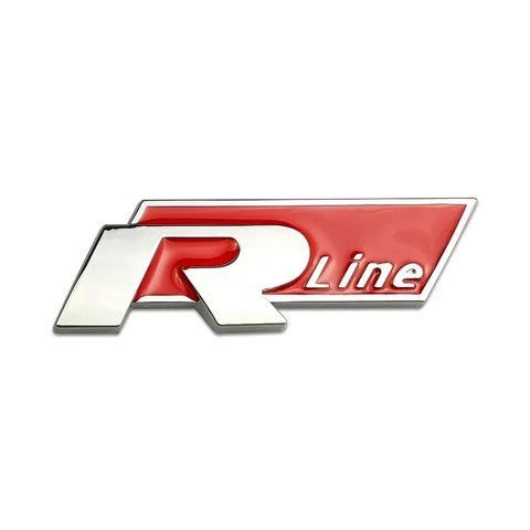 Емблема напис Rline для Volkswagen білий+червоний на скотчі 78х26 метал (на скотчі) 184440 фото