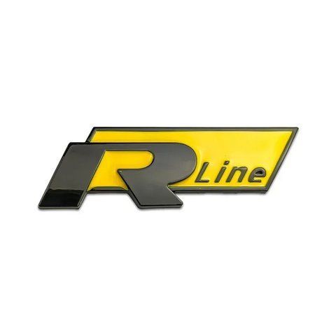 Емблема напис Rline для Volkswagen чорний+жовтий 78х26 метал (на скотчі) 184441 фото