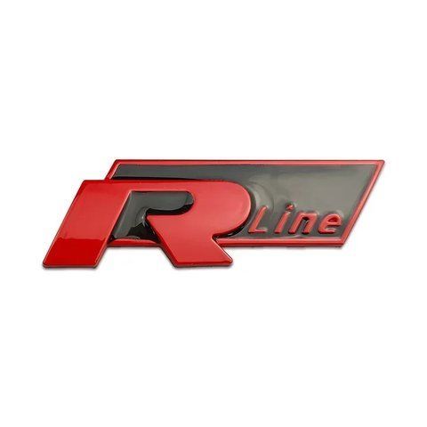 Емблема напис Rline для Volkswagen червоний+чорний 78х26 метал (на скотчі) 184443 фото