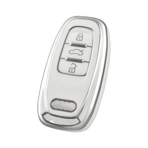 Чехол ключа Audi белый+хромированная окантовка (3 кнопки) TPU 184708 фото