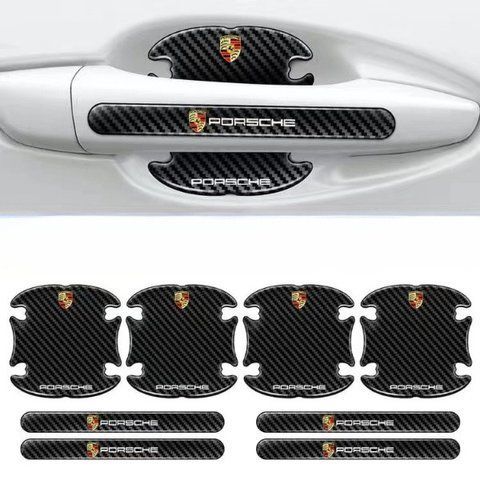 Защитные плёнки дверных ручек PORSCHE 8шт (4 наклейки под ручки+4 на ручки) силикон КАРБОН 186425 фото