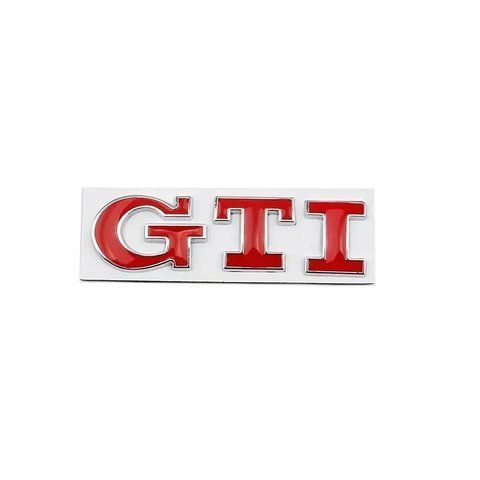 Емблема напис GTI для Volkswagen червона з сріблястою окантовкою 79х23 мм метал (на скотчі) 183936 фото